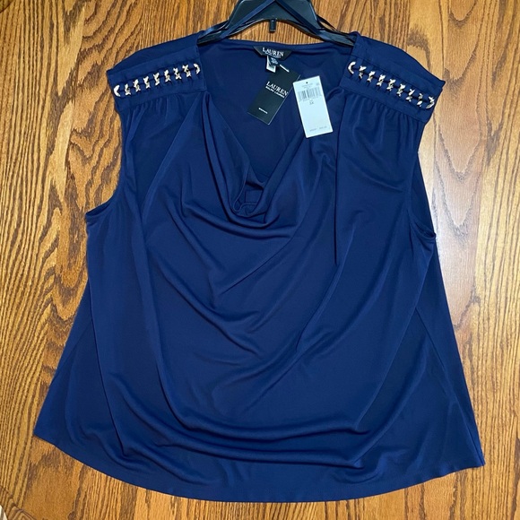 Lauren Ralph Lauren Sleeveless Blouse 2 Cream 2X & 1 Navy Blue 3X PLEASE READ - Picture 9 of 12